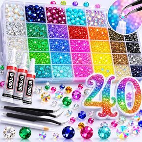52000Pcs 40 Bedazzling Kit with Jelly Rhinestones, 3mm Flatback Resin Rhinestones with B7000 Glue, Nail bedazzler Gems, Rhinestone Kit for Crafts, Nail Art, Cloths and Shoe in Saudi Arabia