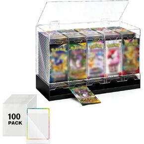GGV 5-Slot Acrylic Booster Pack Dispenser, Black Base 200 Pack Capacity, Top Flip Lid, for Collection, Game Store & Card Show Display, includes 100 Count Card Sleeves in Saudi Arabia