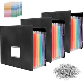 3 Packs Plastic Expanding Hanging File Folders with 3 Sheets Sticky Notes & 100 Paper Clips 7 Innovative Accordion Pockets, Large Capacity, Multi-Color Tabs for Filing Cabinet in Saudi Arabia