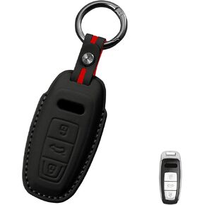 For Audi Key Fob Cover with Keychain, Genuine Leather Key Case Compatible with Audi A6 Q7 A3 e-tron A8 A7 Q8 2019-2024 2025 2026 Accessories, Full Protection Smart Key Shell (Model A) in Saudi Arabia