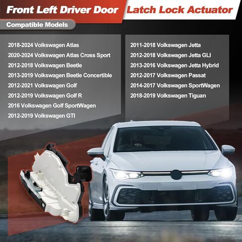 مشغل قفل الباب الأمامي الأيسر من GlobalPrince مع محرك يناسب VW Golf Beetle Atlas GTI Jetta Passat SportWagen Tiguan 2011-2024 استبدال 6RD837015A 5K1837015 6RD837015 5K1837015J 5K0837349B in Kuwait