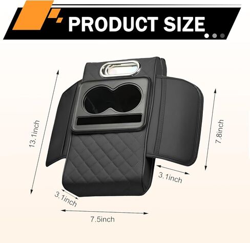 1 PC Car Armrest Box Mat, Console Organizer with 2 Cup Holders & Tissue Box, 13.78"x7.87"x3.15" Leather Armrest Pillow Protector, Universal for Most Cars, Trucks, SUVs (Black #01) in Saudi Arabia