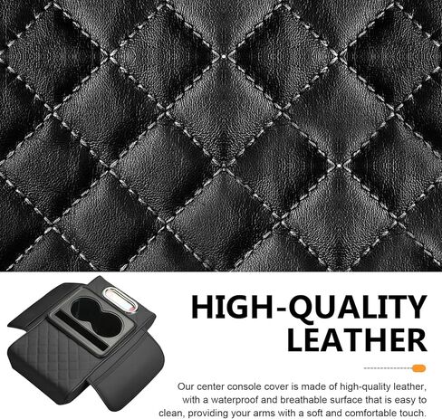 1 PC Car Armrest Box Mat, Console Organizer with 2 Cup Holders & Tissue Box, 13.78"x7.87"x3.15" Leather Armrest Pillow Protector, Universal for Most Cars, Trucks, SUVs (Black #01) in Saudi Arabia