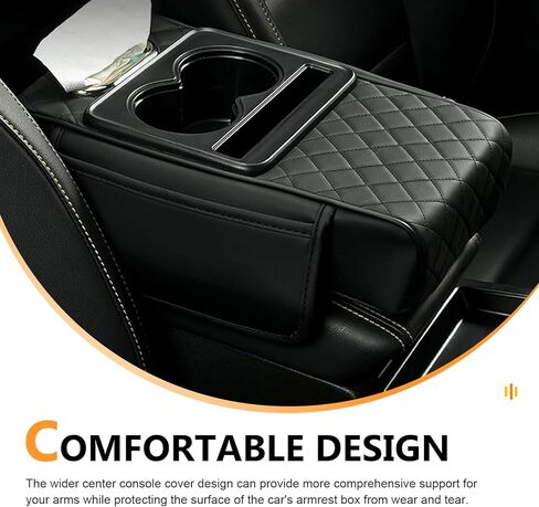 1 PC Car Armrest Box Mat, Console Organizer with 2 Cup Holders & Tissue Box, 13.78"x7.87"x3.15" Leather Armrest Pillow Protector, Universal for Most Cars, Trucks, SUVs (Black #01) in Saudi Arabia