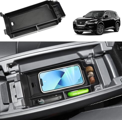 2021-2025 2026 Rogue Center Console Organizer for Nissan Rogue (S/SV/SL/Platinum/Rock Creek/Dark Armor), Durable ABS&Anti-Slip Rubber Console Tray Insert 2026 2025 Rogue Accessories (Black) in Kuwait