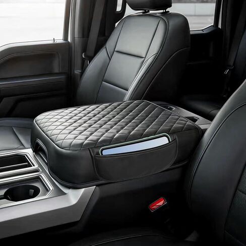 Thickened Center Console Armrest Cover with Side Pocket for 2023-2026 F250 F350 F450 F550 Super Duty, Bucket Seat, Leather Trim, Arm Rest Lid Cushion Protector, Anti-Scratch, Black in Saudi Arabia