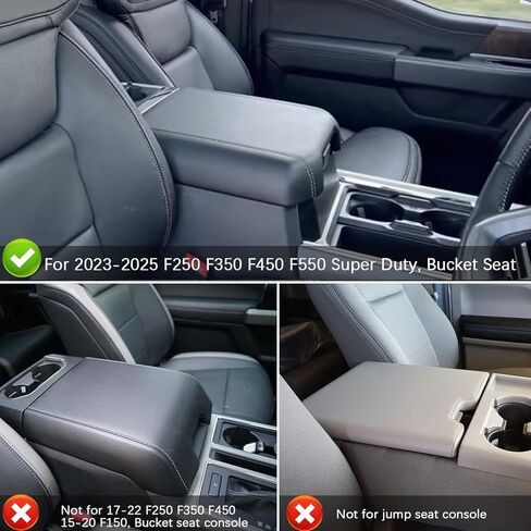 Thickened Center Console Armrest Cover with Side Pocket for 2023-2026 F250 F350 F450 F550 Super Duty, Bucket Seat, Leather Trim, Arm Rest Lid Cushion Protector, Anti-Scratch, Black in Saudi Arabia
