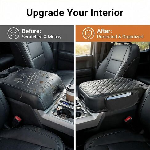 Thickened Center Console Armrest Cover with Side Pocket for 2023-2026 F250 F350 F450 F550 Super Duty, Bucket Seat, Leather Trim, Arm Rest Lid Cushion Protector, Anti-Scratch, Black in Saudi Arabia