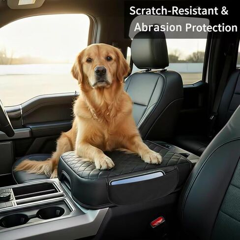 Thickened Center Console Armrest Cover with Side Pocket for 2023-2026 F250 F350 F450 F550 Super Duty, Bucket Seat, Leather Trim, Arm Rest Lid Cushion Protector, Anti-Scratch, Black in Saudi Arabia