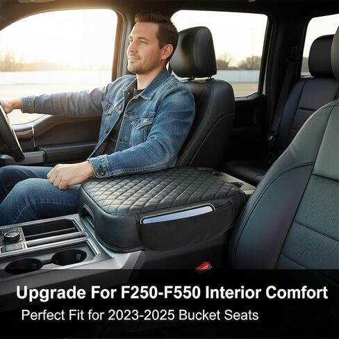Thickened Center Console Armrest Cover with Side Pocket for 2023-2026 F250 F350 F450 F550 Super Duty, Bucket Seat, Leather Trim, Arm Rest Lid Cushion Protector, Anti-Scratch, Black in Saudi Arabia