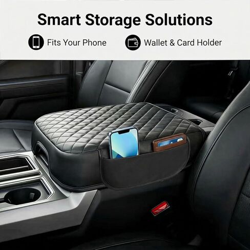 Thickened Center Console Armrest Cover with Side Pocket for 2023-2026 F250 F350 F450 F550 Super Duty, Bucket Seat, Leather Trim, Arm Rest Lid Cushion Protector, Anti-Scratch, Black in Saudi Arabia