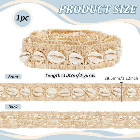 PH PandaHall 2 Yards Natural Seashells Lace Trim 1.12" Width Boho Shell Ribbon Lace Decorative Sewing Ribbon Trim for Clothing Dress Lampshade Curtain Hat Party DIY Craft Home Decor in Kuwait