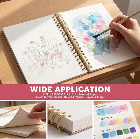 45 Sheets Floral Watercolor Paper Pad, A5 Spiral-Bound Watercolor Journal, 110lb/230GSM Heavyweight Watercolor Paper Travel Sketchbook Ideal for Mixed Media Painting and Drawing in Saudi Arabia