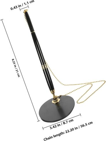ULTECHNOVO Security Signature Pen with Adhesive Chain and Vertical Stand, Black Writing Pen with Gold Accessories for Bank Counters and Office Use in Kuwait