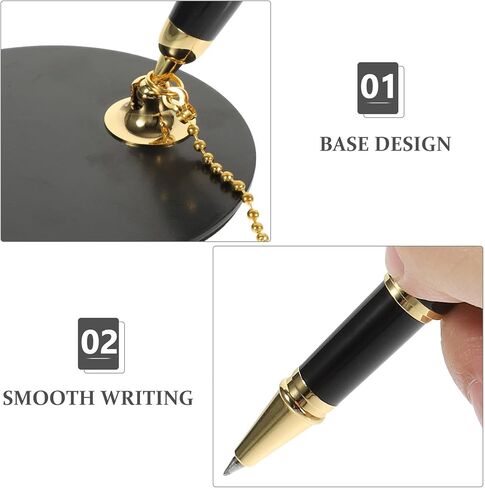 ULTECHNOVO Security Signature Pen with Adhesive Chain and Vertical Stand, Black Writing Pen with Gold Accessories for Bank Counters and Office Use in Kuwait