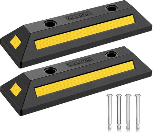 2-Pack Parking Stopper for Garage, Garage car Stopper with Reflective Stripes, Tire Stoppers for Garage, Truck, RV, Trailer, Van and Forklift, Car Parking Blocks for Garage Safety in Kuwait