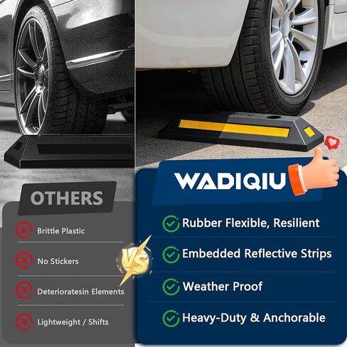 2-Pack Parking Stopper for Garage, Garage car Stopper with Reflective Stripes, Tire Stoppers for Garage, Truck, RV, Trailer, Van and Forklift, Car Parking Blocks for Garage Safety in Kuwait