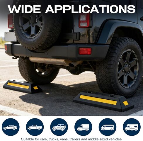 2-Pack Parking Stopper for Garage, Garage car Stopper with Reflective Stripes, Tire Stoppers for Garage, Truck, RV, Trailer, Van and Forklift, Car Parking Blocks for Garage Safety in Kuwait