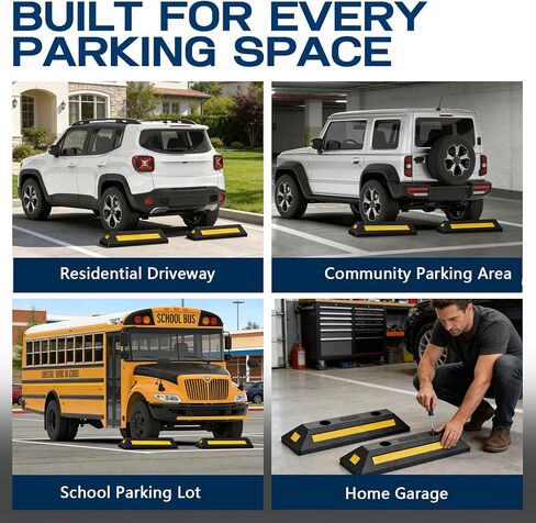 2-Pack Parking Stopper for Garage, Garage car Stopper with Reflective Stripes, Tire Stoppers for Garage, Truck, RV, Trailer, Van and Forklift, Car Parking Blocks for Garage Safety in Kuwait