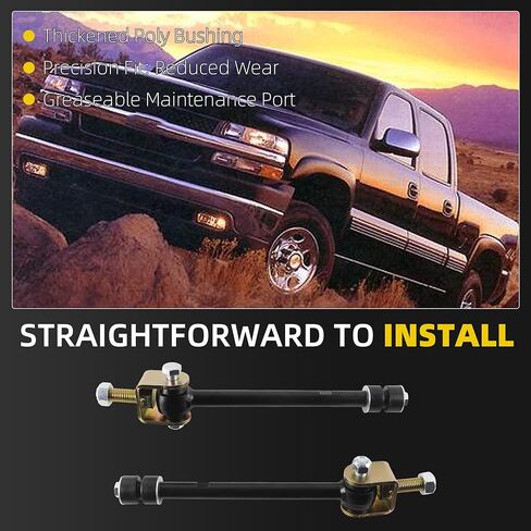 وصلات نهاية قضيب Dasbecan Sway (4"-6") متوافقة مع 1999-2019 Chevy Silverado & GMC Sierra 1500HD 2500HD 3500HD، تحل وصلات تثبيت التعليق الأمامي شديدة التحمل # KRSWEL46 in Kuwait