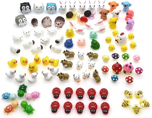 100 Pcs Mini Resin Animals Figures, Mixed Tiny Plastic Animals Figurines to Hide Miniature Fairy Garden Decorations, Mix-100-mix in Kuwait