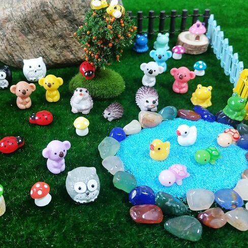 100 Pcs Mini Resin Animals Figures, Mixed Tiny Plastic Animals Figurines to Hide Miniature Fairy Garden Decorations, Mix-100-mix in Kuwait