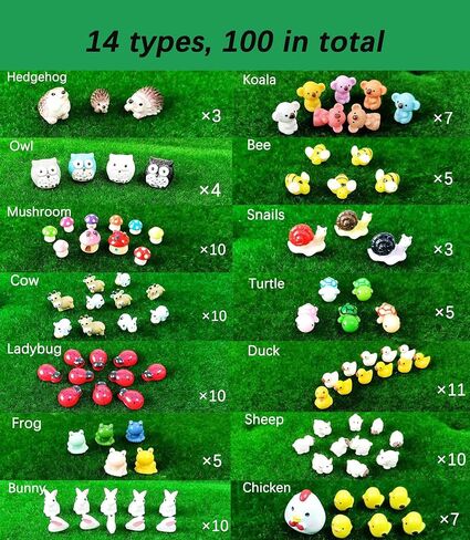 100 Pcs Mini Resin Animals Figures, Mixed Tiny Plastic Animals Figurines to Hide Miniature Fairy Garden Decorations, Mix-100-mix in Kuwait