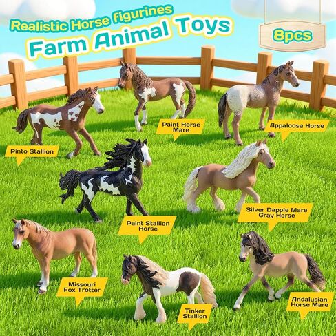 8PCS 6" Large Horse Figurines Farm Animal Toys for Girls Boys, Realistic Farm Animals Figurines Learning Toys for Toddlers, Horse Party Favors Birthday Gift Cake Toppers for Kids in Kuwait