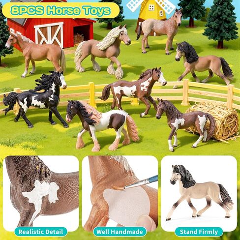 8PCS 6" Large Horse Figurines Farm Animal Toys for Girls Boys, Realistic Farm Animals Figurines Learning Toys for Toddlers, Horse Party Favors Birthday Gift Cake Toppers for Kids in Kuwait