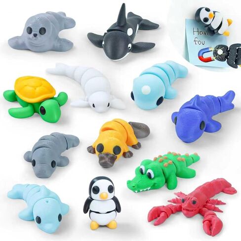 Minleway 12 Pcs Magnetic Mini 3D Printed Animal Figurines, Articulated Flexible Fidget Toys Set, Cute Desk Pets Decor, Gifts for Kids Party Favors, Classroom Rewards (Wlid Animals) in Saudi Arabia