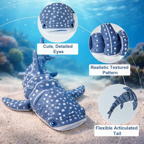 3D Printed Whale Shark, Realistic 3D Printed Animals Figures, Flexible Joint Animal Models, Surprise Gifts for Fidget Enthusiasts and Ocean Lovers- Made from PLA in Saudi Arabia