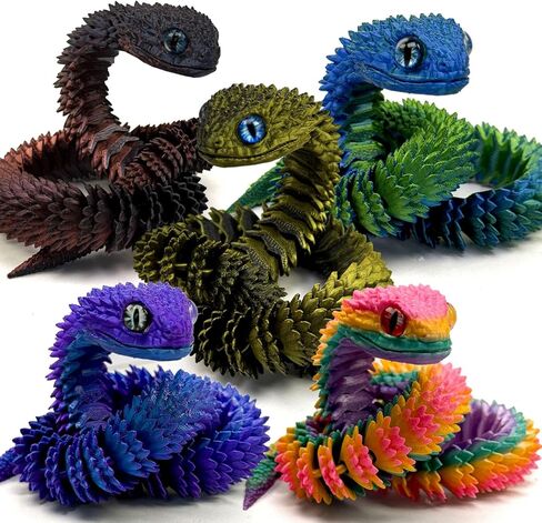 5PCS 18Inch 3D Printed Snake,Articulated Crystal Snakes Figures for Stress Relief, Creative Desk Decor Idea for Kids Adults(Combination 1) in Saudi Arabia