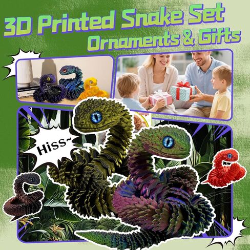 5PCS 18Inch 3D Printed Snake,Articulated Crystal Snakes Figures for Stress Relief, Creative Desk Decor Idea for Kids Adults(Combination 1) in Saudi Arabia