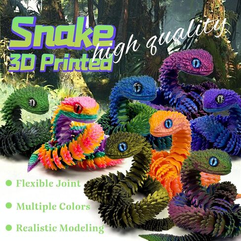 5PCS 18Inch 3D Printed Snake,Articulated Crystal Snakes Figures for Stress Relief, Creative Desk Decor Idea for Kids Adults(Combination 1) in Saudi Arabia