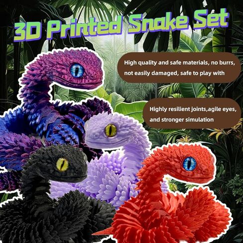 5PCS 18Inch 3D Printed Snake,Articulated Crystal Snakes Figures for Stress Relief, Creative Desk Decor Idea for Kids Adults(Combination 1) in Saudi Arabia