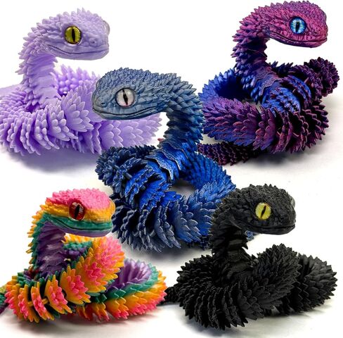 5PCS 18Inch 3D Printed Snake,Articulated Crystal Snakes Figures for Stress Relief, Creative Desk Decor Idea for Kids Adults(Combination 1) in Saudi Arabia