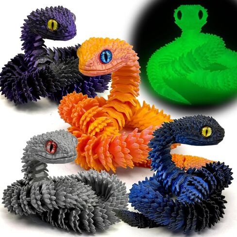 5PCS 18Inch 3D Printed Snake,Articulated Crystal Snakes Figures for Stress Relief, Creative Desk Decor Idea for Kids Adults(Combination 1) in Saudi Arabia