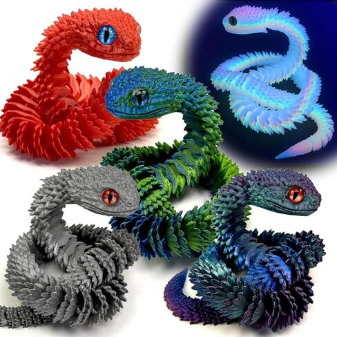 5PCS 18Inch 3D Printed Snake,Articulated Crystal Snakes Figures for Stress Relief, Creative Desk Decor Idea for Kids Adults(Combination 1) in Saudi Arabia