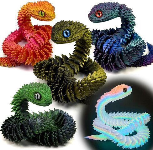 5PCS 18Inch 3D Printed Snake,Articulated Crystal Snakes Figures for Stress Relief, Creative Desk Decor Idea for Kids Adults(Combination 1) in Saudi Arabia