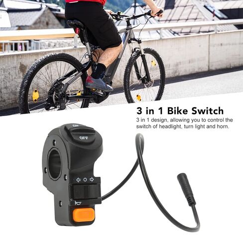 Electric Bike Light Switch, 3 in 1 Ebike Spotlight Headlight On Off Toggle Push Button Handlebar Mount Water Proof Bike Turn Light Horn Switch for Electric Scooter in Saudi Arabia