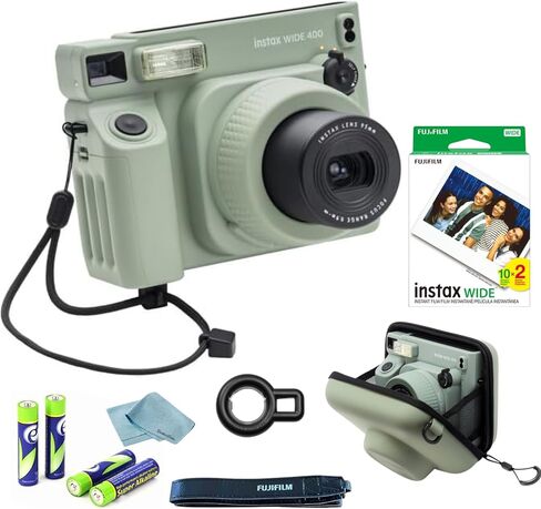 FujiFilm Instax Wide 400 Instant Camera Bundle - Includes Twin Pack Wide Frame Film, BluebirdSales Protective Carrying Case, Cleaning Cloth, and 4 AA Batteries - Portable - Perfect for Travel & Events in Saudi Arabia
