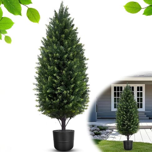 3FT Artificial Cedar Topiary Trees Outdoor, Set of 2 Faux Cypress Christmas Tree with Pot, UV Rated Fake Pine Tree Potted Artificial Plants for Outdoor Planters Xmas Front Door Offices in Saudi Arabia