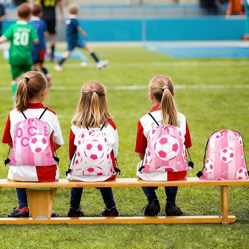 36 Pcs Pink Soccer Party Favors, Soccer Team Gifts Set Includes 12 Drawstring Goodie Bags, 12 Motivational Bracelets, 12 Keychains, Sports Birthday Party Supplies Decorations for Women in Saudi Arabia