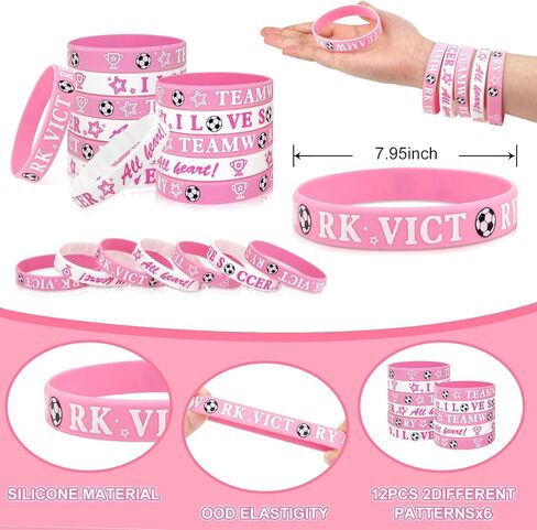 36 Pcs Pink Soccer Party Favors, Soccer Team Gifts Set Includes 12 Drawstring Goodie Bags, 12 Motivational Bracelets, 12 Keychains, Sports Birthday Party Supplies Decorations for Women in Saudi Arabia