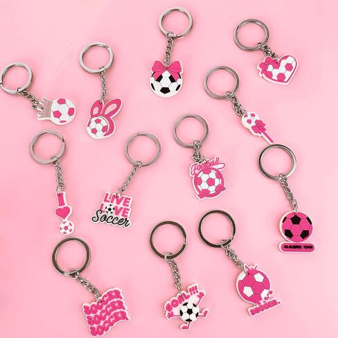 36 Pcs Pink Soccer Party Favors, Soccer Team Gifts Set Includes 12 Drawstring Goodie Bags, 12 Motivational Bracelets, 12 Keychains, Sports Birthday Party Supplies Decorations for Women in Saudi Arabia