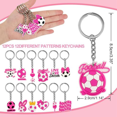 36 Pcs Pink Soccer Party Favors, Soccer Team Gifts Set Includes 12 Drawstring Goodie Bags, 12 Motivational Bracelets, 12 Keychains, Sports Birthday Party Supplies Decorations for Women in Saudi Arabia