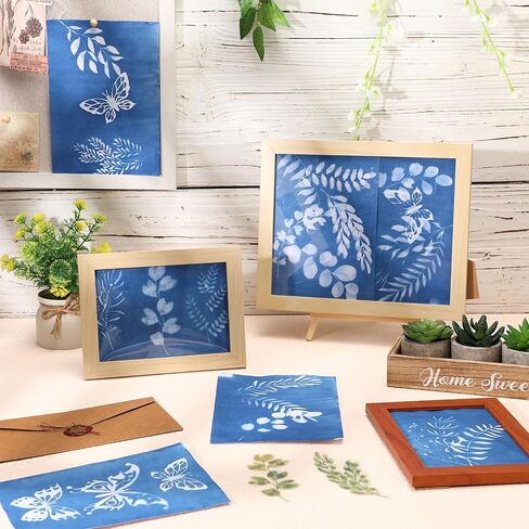 طقم ورق طباعة الشمس من Nezyo مكون من 100 قطعة من ورق Cyanotype مع 10 ألواح من البلاستيك الشفاف وقوالب ورق فراشات ورقية للبالغين من الورق الحساس للشمس للحرف الفنية DIY (5.83 × 8.27 بوصة) in Kuwait