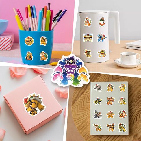 62pcs Bowser Stickers Decals Pack，Cute Cartoon Stickers Vinyl Reusable Non-Repeating Waterproof Vinyl Decals，for Water Bottle Phone Laptop Guitar Scrapbook Skateboard Luggage in Saudi Arabia