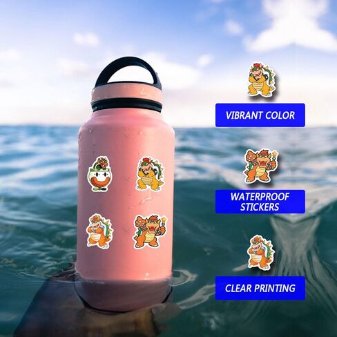 62pcs Bowser Stickers Decals Pack，Cute Cartoon Stickers Vinyl Reusable Non-Repeating Waterproof Vinyl Decals，for Water Bottle Phone Laptop Guitar Scrapbook Skateboard Luggage in Saudi Arabia