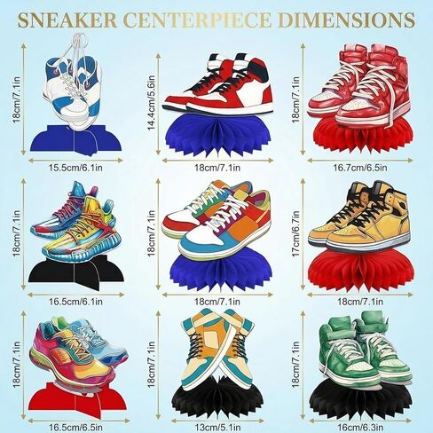 9Pcs Sneaker Honeycomb Ball and Table Centerpieces, Shoe Themed Party Decorations and Favors for Sports Baby Shower, Birthday, Hip Hop Event Supplies in Saudi Arabia